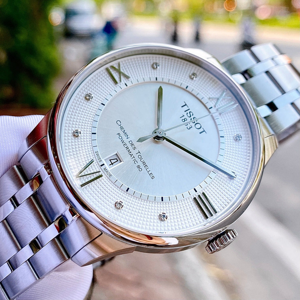Tissot Chemin Des Tourelles Powermatic 80 Diamonds Silver Dial Silver Steel Strap Watch for Men - T099.407.11.033.00 Buy Now By Tissot