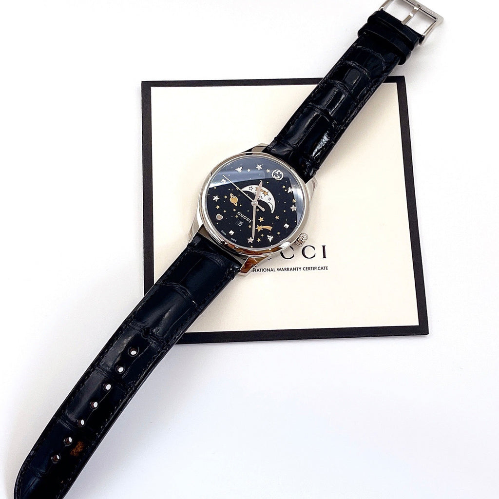 Gucci G-Timeless Moonphase Black Dial Black Leather Strap Watch For Men - YA126327 Buy Now By Gucci