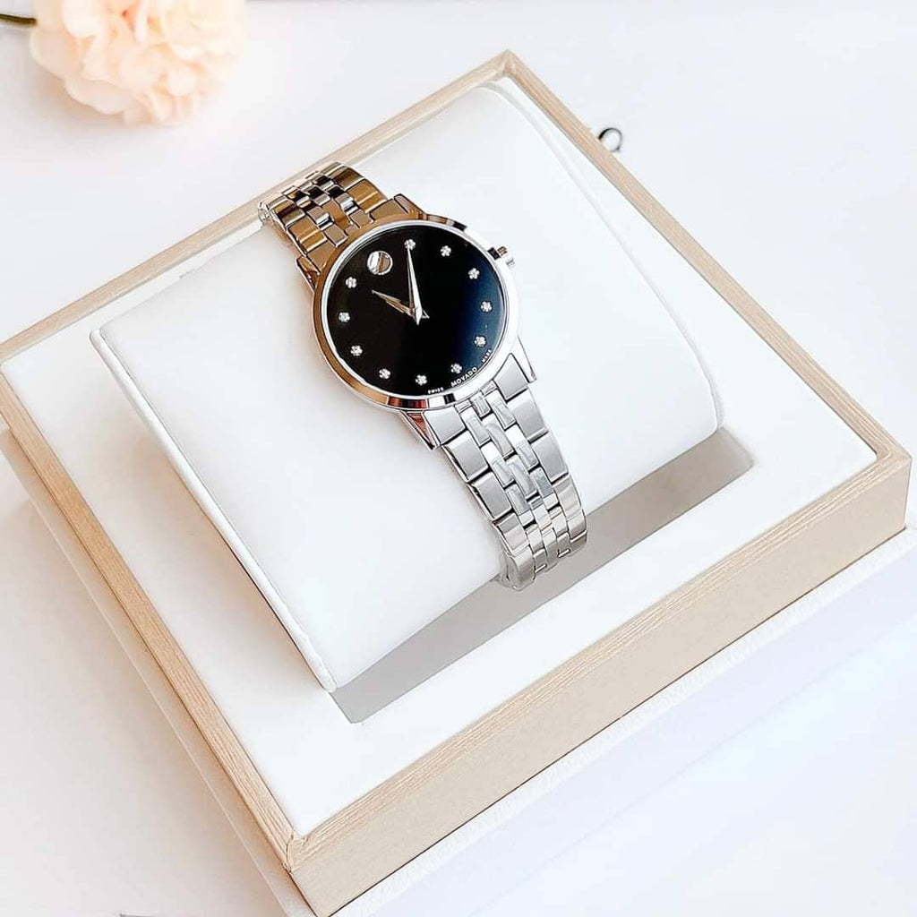 Movado Museum Classic Black Dial Silver Steel Strap Watch For Women - 0606858 Buy Now By Movado