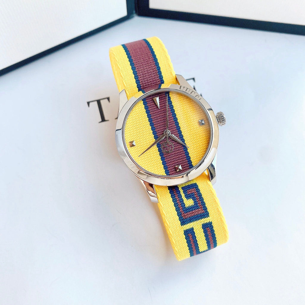 Gucci G Timeless Quartz Yellow & Purple Dial Yellow & Purple NATO Strap Watch For Men - YA1264069 Buy Now By Gucci