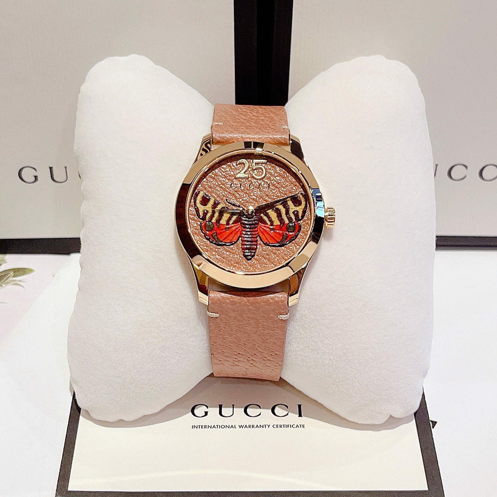 Gucci G Timeless Butterfly Brown Dial Brown Leather Strap Watch For Women - YA1264063 Buy Now By Gucci