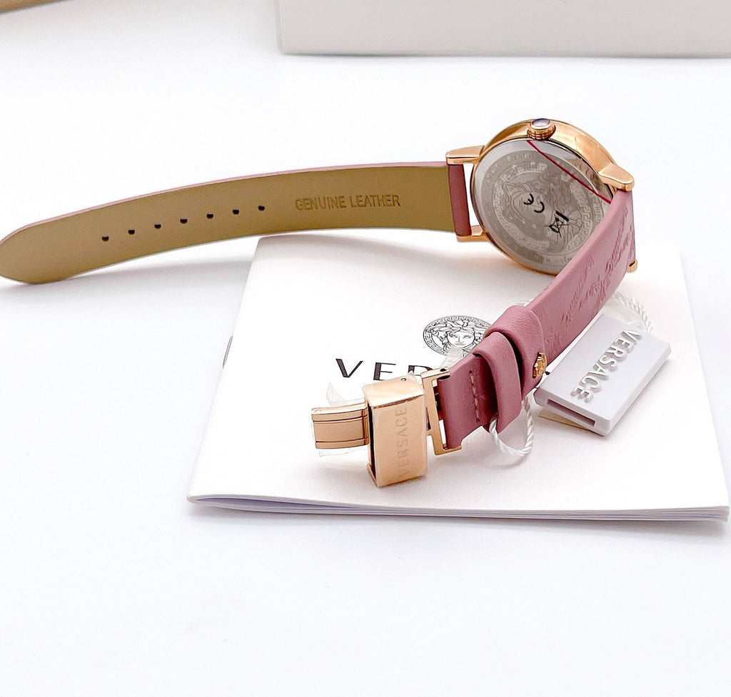 Versace Virtus Quartz Grey Dial Pink Leather Strap Watch for Women - VEHC00319 Buy Now By Versace