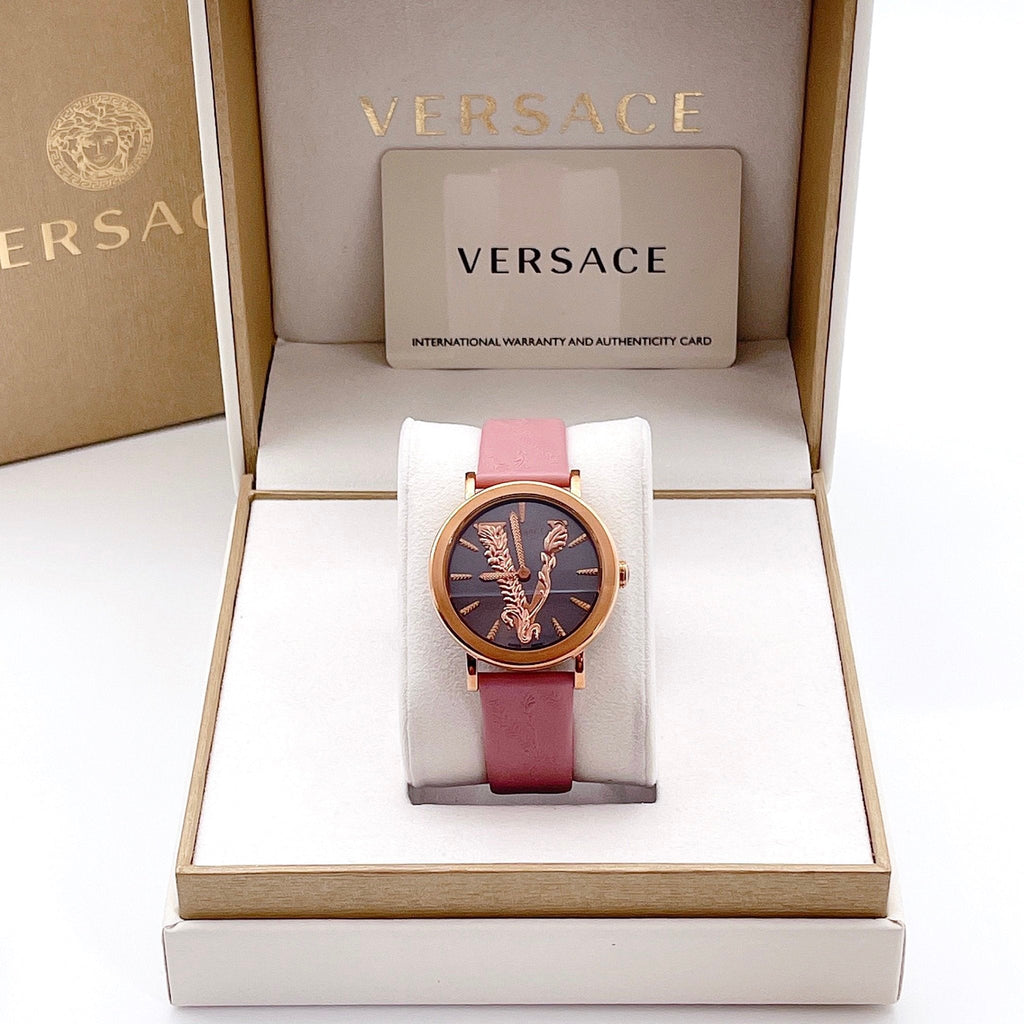 Versace Virtus Quartz Grey Dial Pink Leather Strap Watch for Women - VEHC00319 Buy Now By Versace