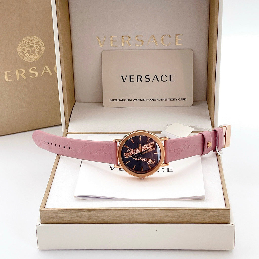 Versace Virtus Quartz Grey Dial Pink Leather Strap Watch for Women - VEHC00319 Buy Now By Versace