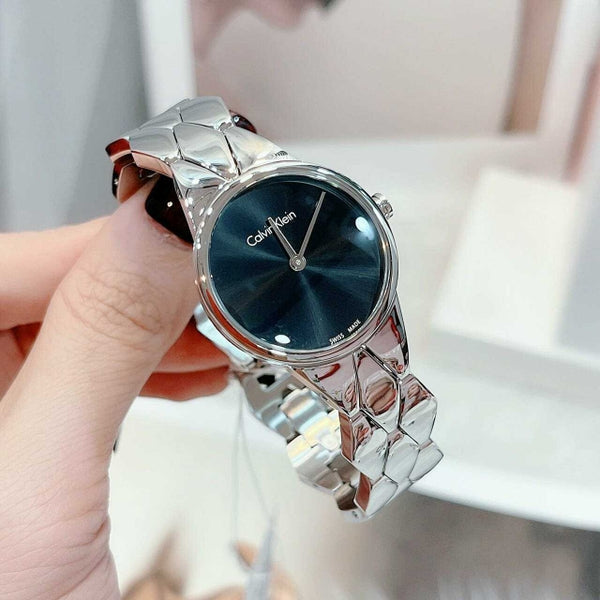 Calvin Klein Snake Black Dial Silver Steel Strap Watch For Women - K6E23141 Buy Now By Calvin Klein