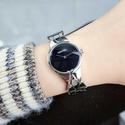 Calvin Klein Snake Black Dial Silver Steel Strap Watch For Women - K6E23141 Buy Now By Calvin Klein