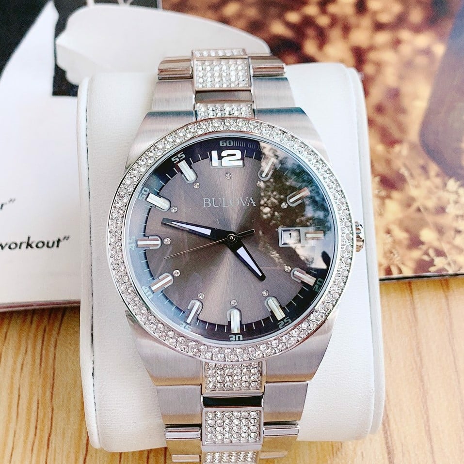 Bulova Crystal Collection Brown Dial Silver Steel Strap Watch for Men - 96B221 Buy Now By Bulova