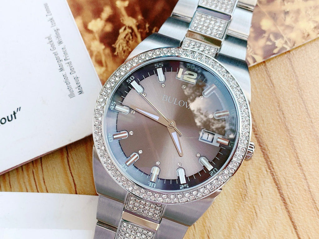 Bulova Crystal Collection Brown Dial Silver Steel Strap Watch for Men - 96B221 Buy Now By Bulova