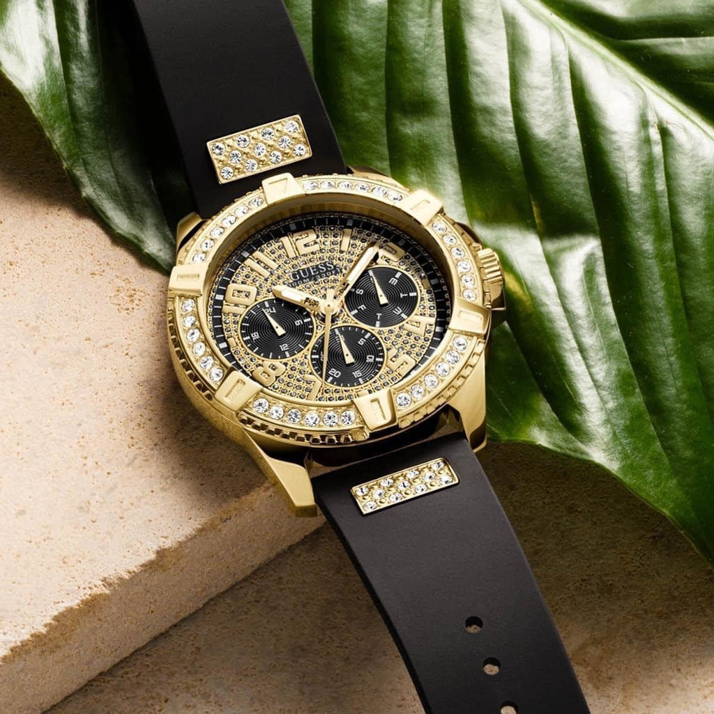 Guess Frontier Crystals Black Dial Black Silicone Strap Watch For Men - W1132G1 Buy Now By Guess