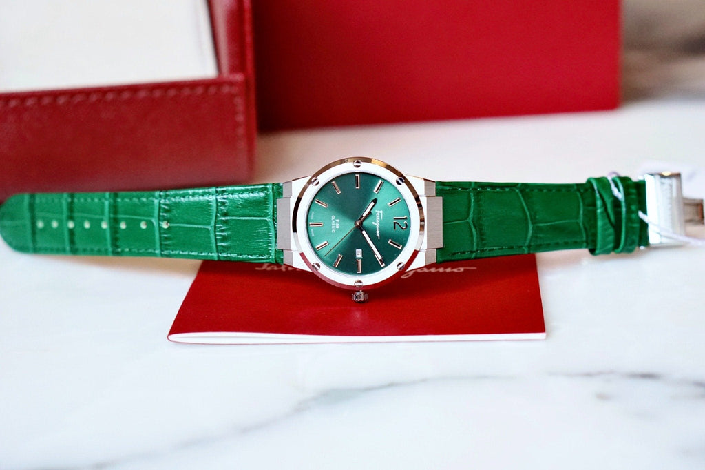 Salvatore Ferragamo F-80 Classic Green Dial Green Leather Strap Watch for Men - SFDT00519 Buy Now By Salvatore Ferragamo
