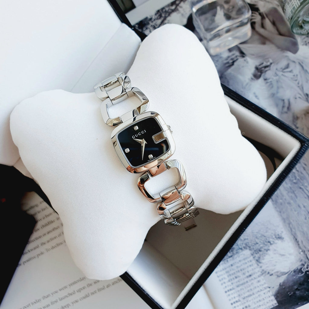 Gucci G Diamonds Black Dial Silver Steel Strap Watch For Women - YA125509 Buy Now By Gucci