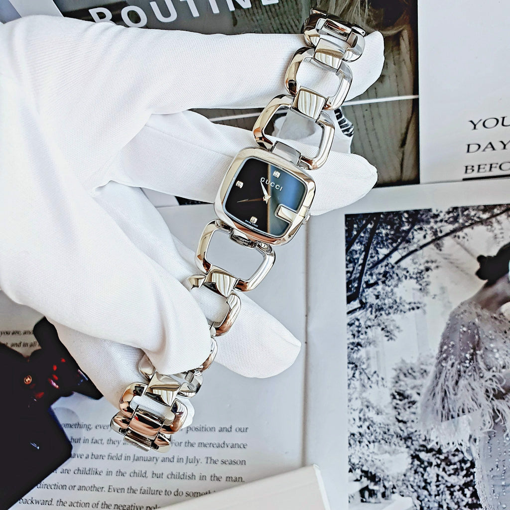 Gucci G Diamonds Black Dial Silver Steel Strap Watch For Women - YA125509 Buy Now By Gucci