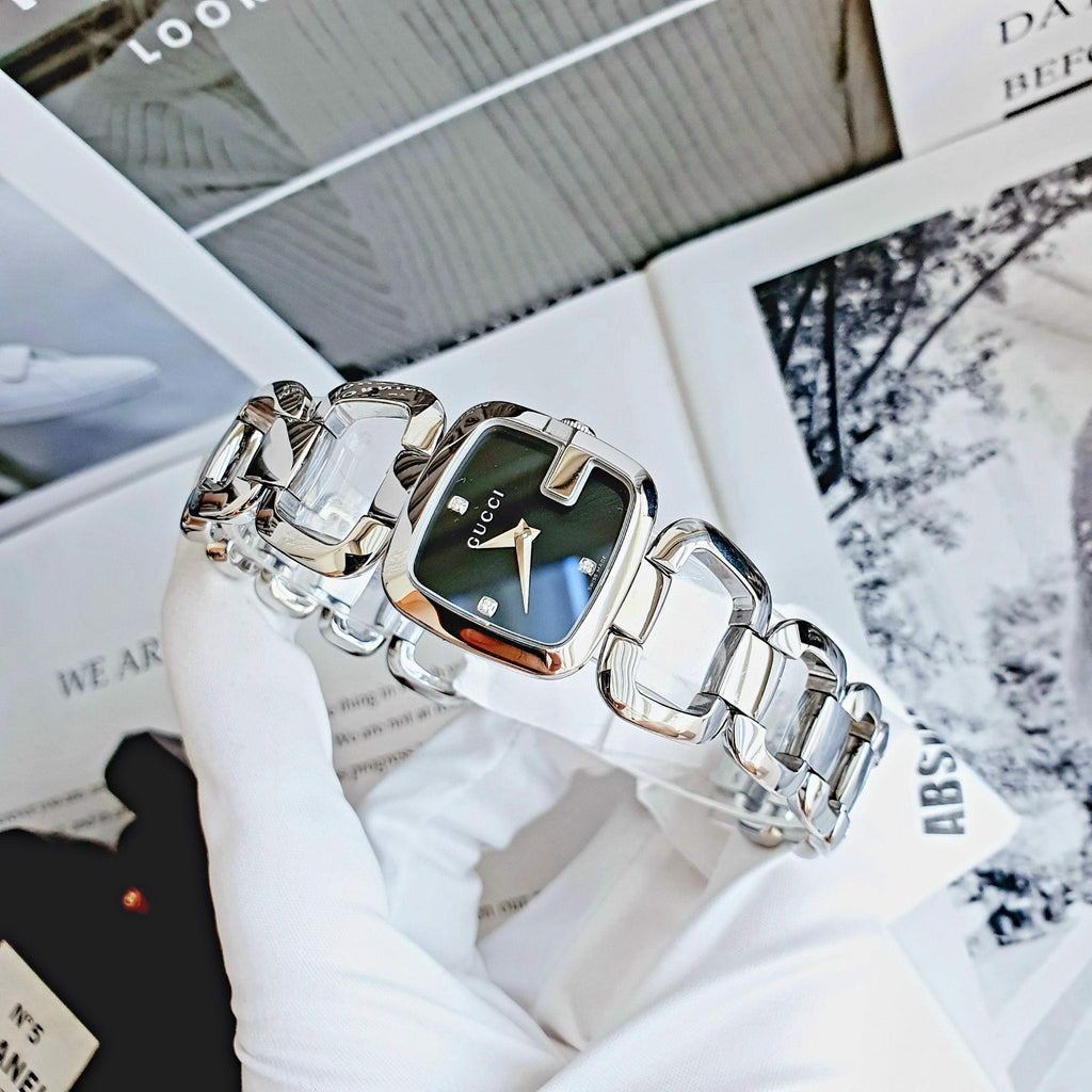 Gucci G Gucci Black Dial Silver Steel Strap Watch For Women - YA125510 Buy Now By Gucci