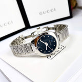 Gucci GG2570 Diamonds Black Dial Silver Steel Strap Watch For Women - YA142404 Buy Now By Gucci