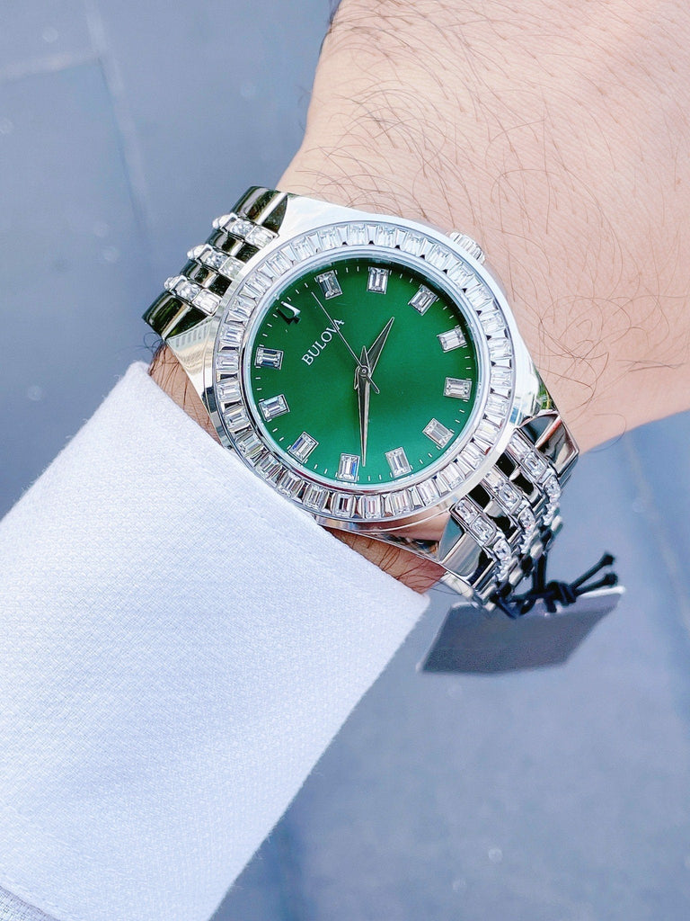 Bulova Phantom Classic Baguette Green Dial Silver Steel Strap Watch for Men - 96A253 Buy Now By Bulova