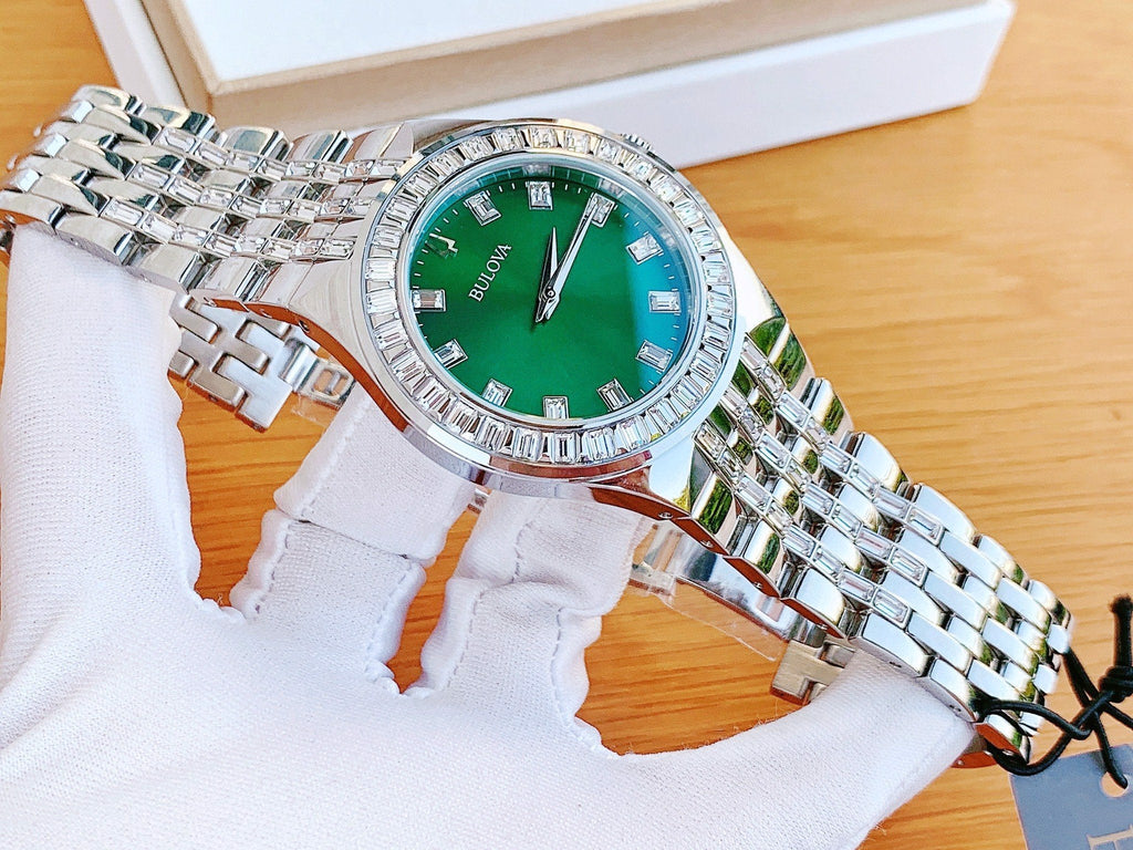 Bulova Phantom Classic Baguette Green Dial Silver Steel Strap Watch for Men - 96A253 Buy Now By Bulova