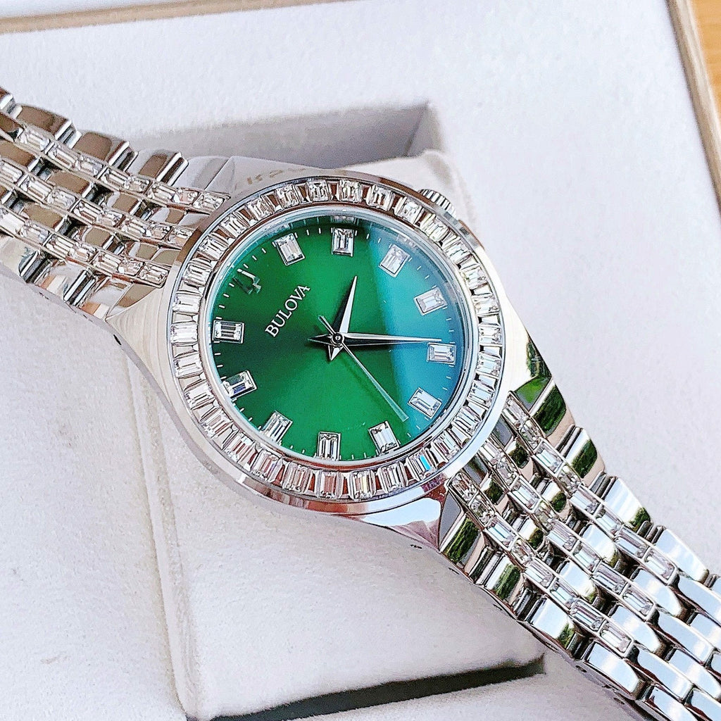 Bulova Phantom Classic Baguette Green Dial Silver Steel Strap Watch for Men - 96A253 Buy Now By Bulova