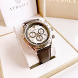 Versace Classic Chronograph Quartz Silver Dial Brown Leather Strap Watch For Men - VEV700119 Buy Now By Versace