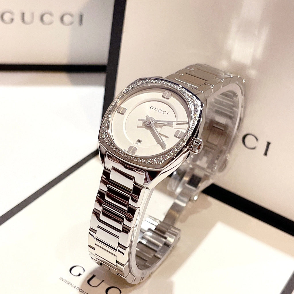Gucci GG2570 Diamonds White Dial Silver Steel Strap Watch For Women - YA142506 Buy Now By Gucci