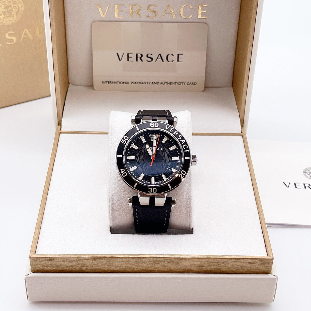 Versace Greca Sport Quartz Black Dial Black Leather Strap Watch For Men - VEZ300221 Buy Now By Versace