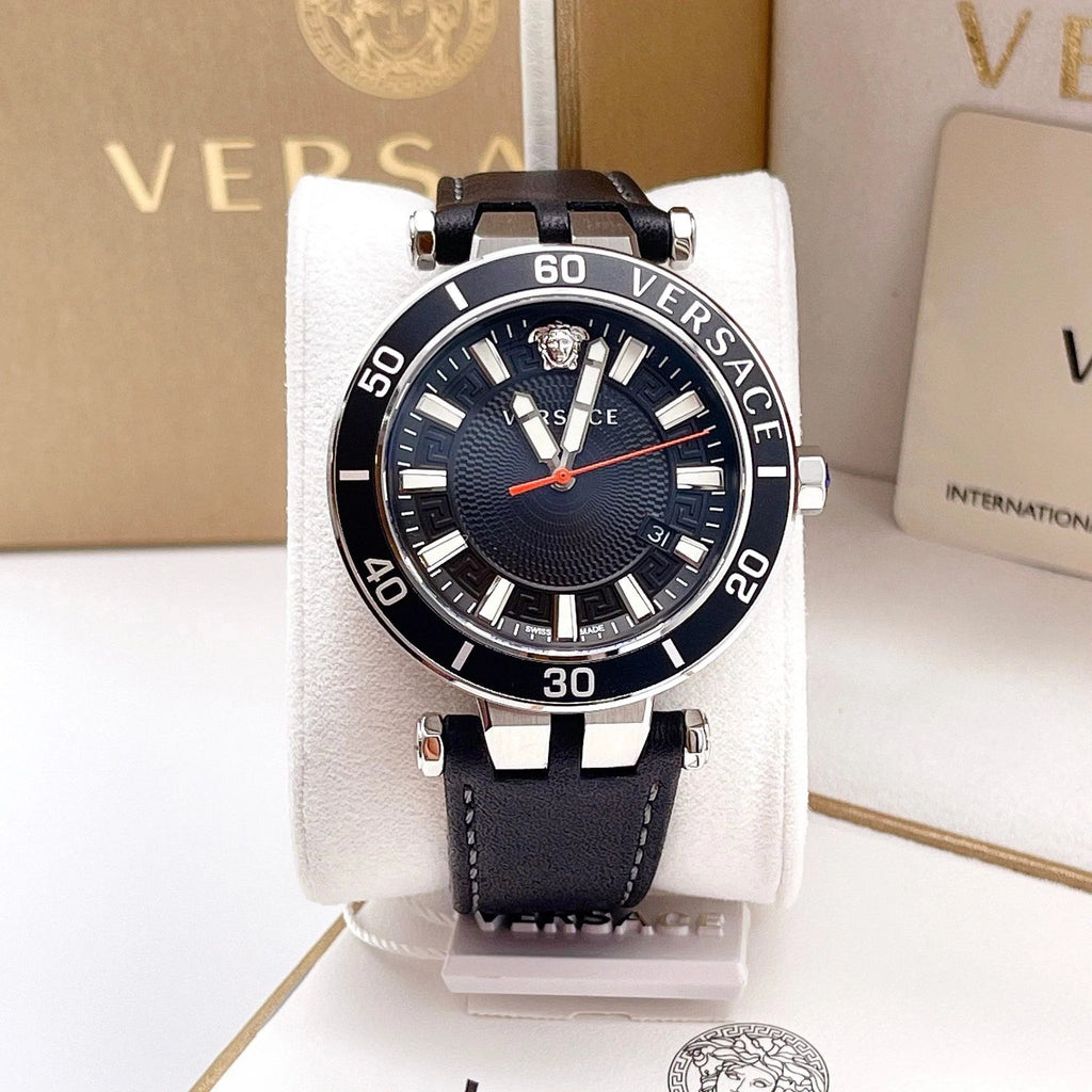 Versace Greca Sport Quartz Black Dial Black Leather Strap Watch For Men - VEZ300221 Buy Now By Versace