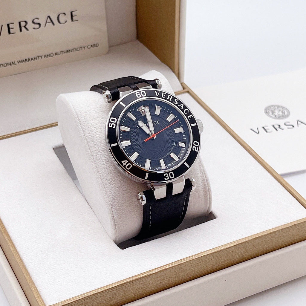 Versace Greca Sport Quartz Black Dial Black Leather Strap Watch For Men - VEZ300221 Buy Now By Versace