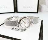 Gucci Diamantissima Quartz Diamonds Mother of Pearl Dial Silver Mesh Bracelet Watch for Women - YA141504 Buy Now By Gucci
