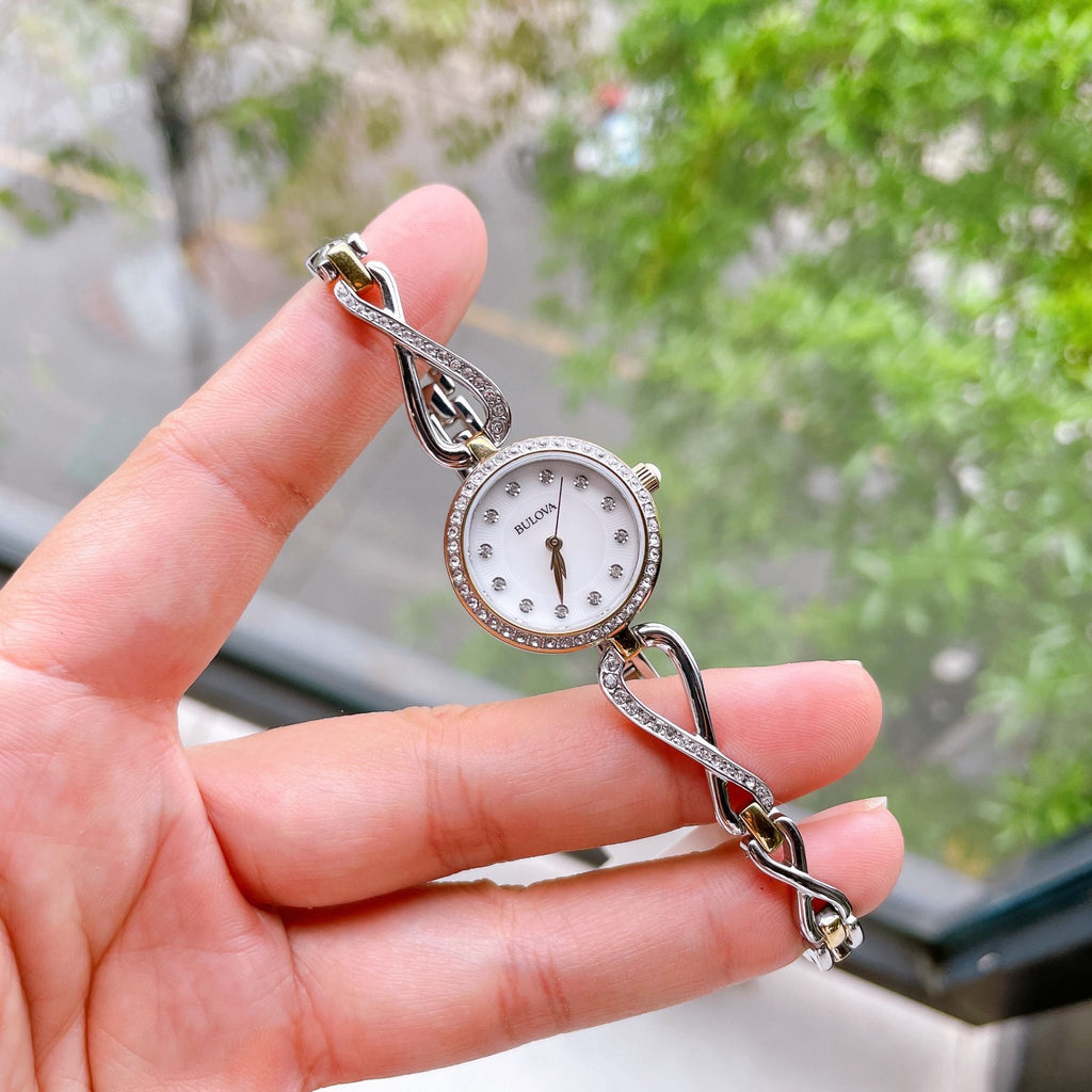 Bulova Analog Crystals Mother of Pearl Dial Silver Steel Strap Watch for Women - 98X109 Buy Now By Bulova