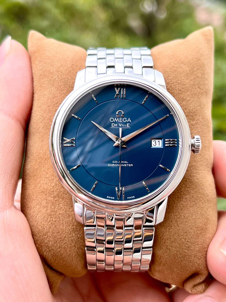 Omega De Ville Prestige Co-Axial Orbis Blue Dial Silver Steel Strap Watch for Men - 424.10.40.20.03.001