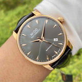 Mido Baroncelli III Automatic Grey Dial Black Leather Strap Watch For Men - M8600.3.13.4 Buy Now By Mido