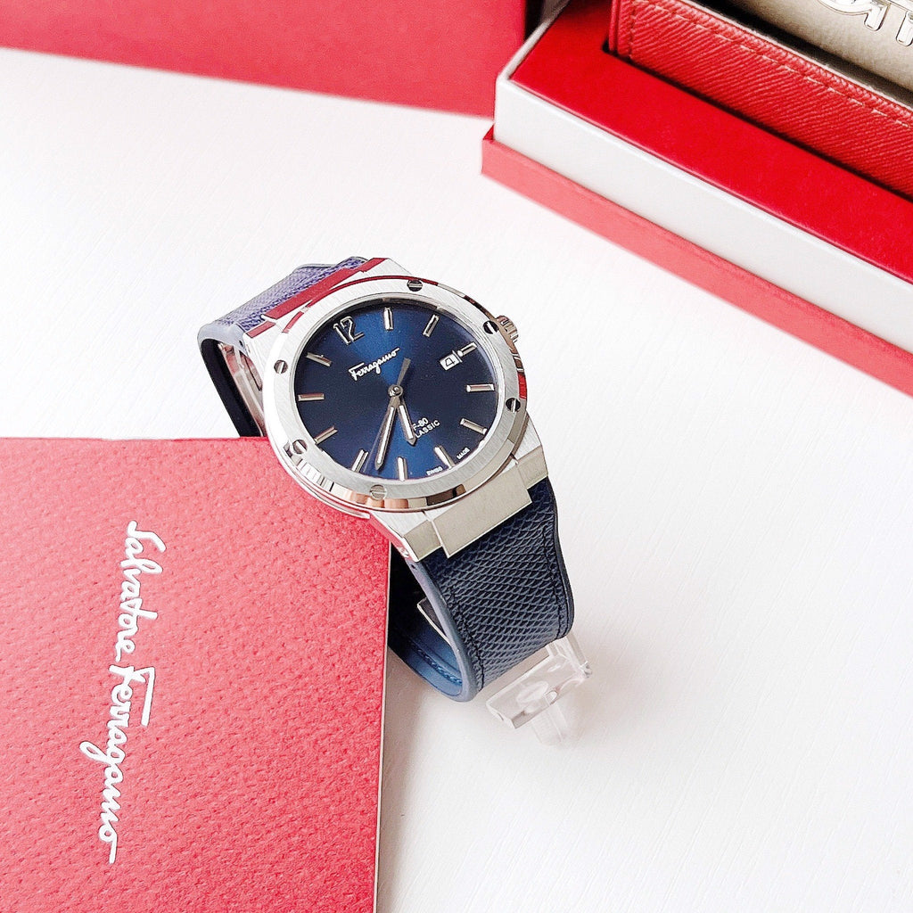 Salvatore Ferragamo F-80 Classic Blue Dial Blue Leather Strap Watch for Men - SFDT00719 Buy Now By Salvatore Ferragamo