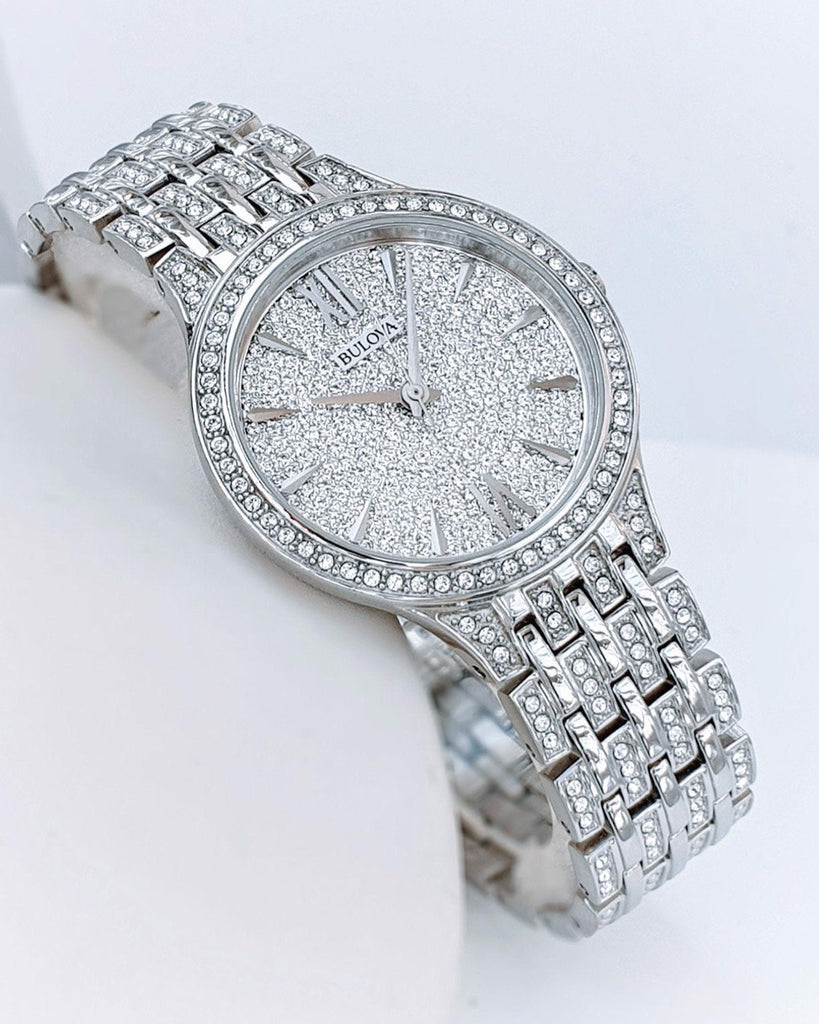 Bulova Crystal Collection Silver Dial Silver Steel Strap Watch for Women - 96L243 Buy Now By Bulova
