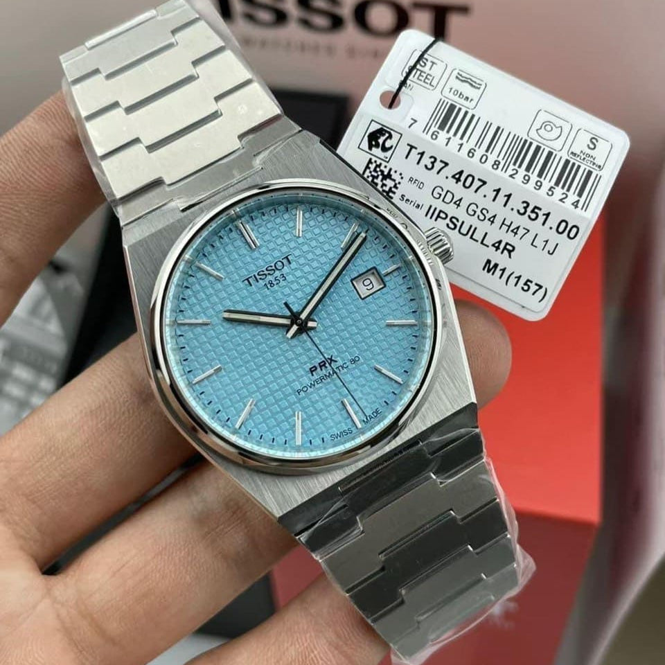 Tissot PRX Powermatic 80 Ice Blue Tiffany Dial Silver Steel Strap Watch for Men - T137.407.11.351.00 Buy Now By Tissot