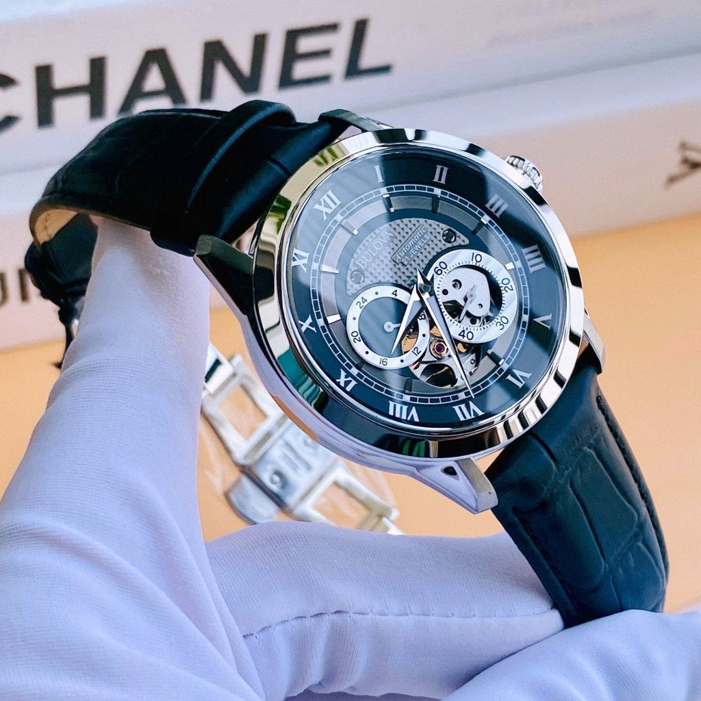 Bulova BVA Classic Automatic Silver Dial Black Leather Strap Watch for Men - 96A135 Buy Now By Bulova