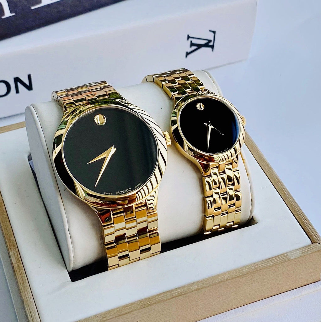 Movado Veturi Black Dial Gold Steel Strap Watch for Women - 0606935 Buy Now By Movado