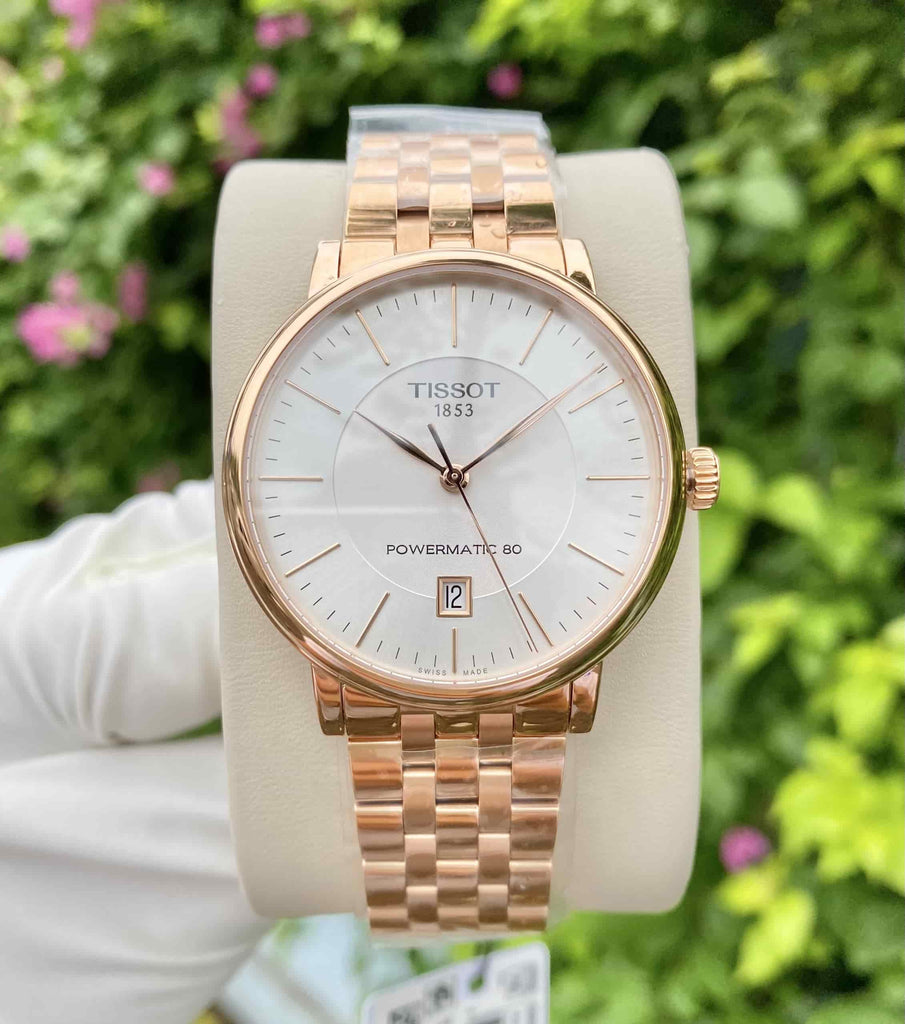 Tissot T Classic Carson Premium Automatic White Dial Rose Gold Steel Strap Watch for Men - T122.407.33.031.00 Buy Now By Tissot