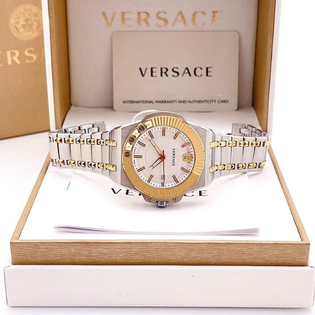 Versace Chain Reaction Quartz White Dial Two Tone Steel Strap Watch for Men - VEDY00519