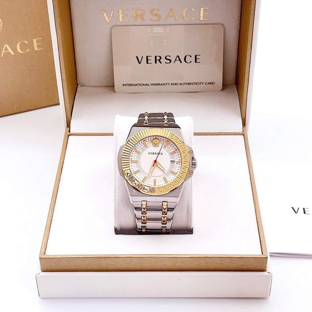 Versace Chain Reaction Quartz White Dial Two Tone Steel Strap Watch for Men - VEDY00519