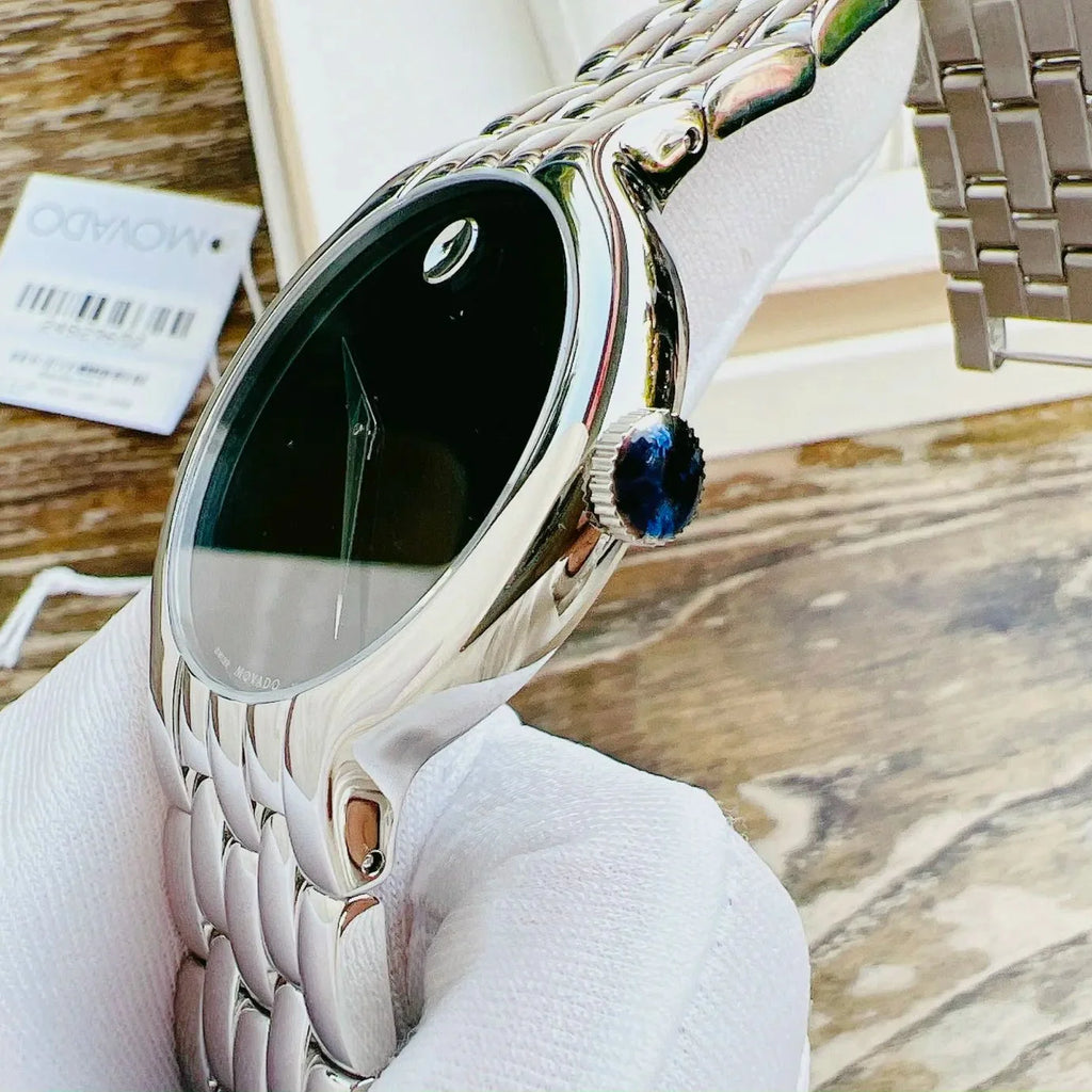 Movado Classic Quartz Black Dial Silver Steel Strap Watch for Men - 0606337