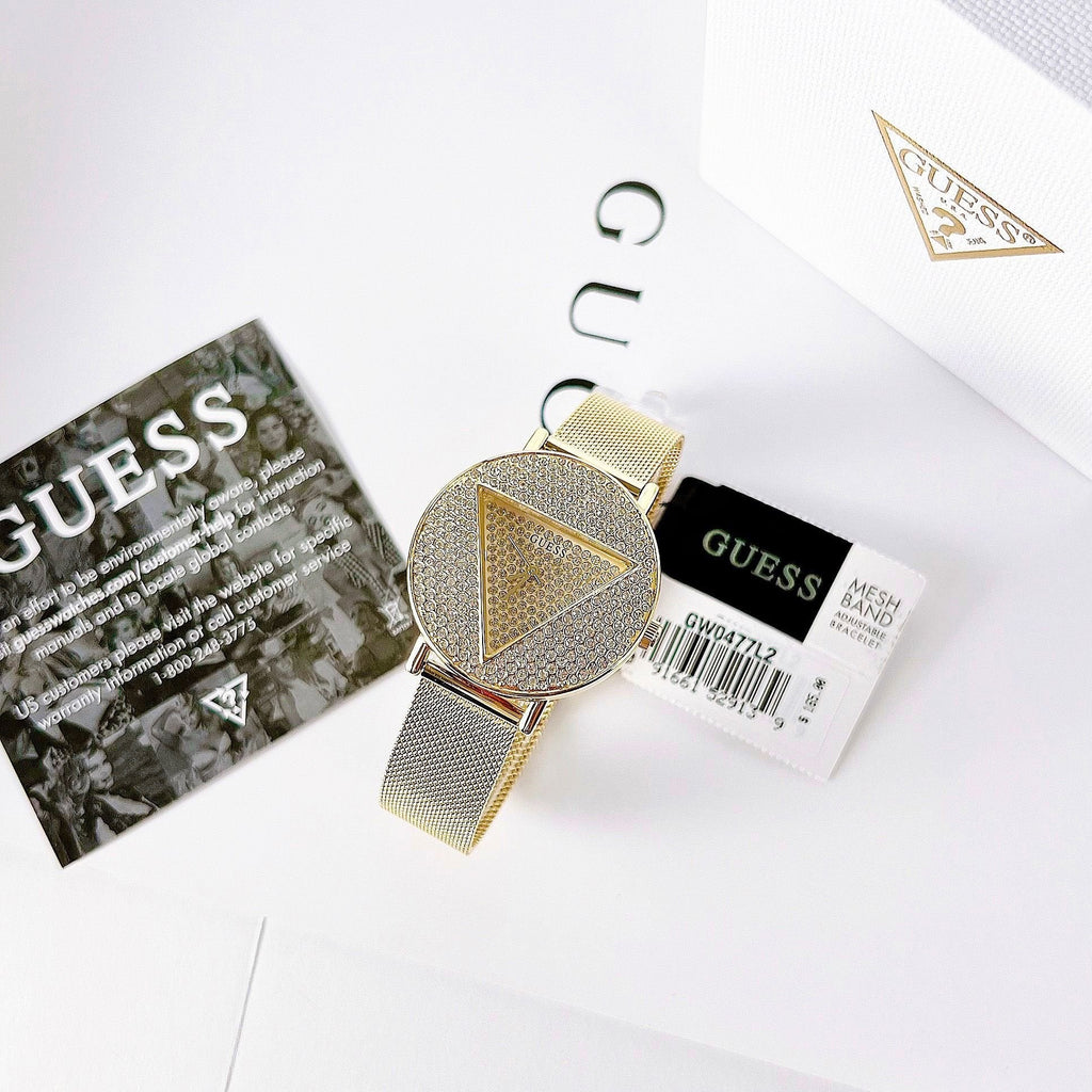Guess Iconic Diamonds Gold Dial Gold Mesh Bracelet Watch For Women - GW0477L2 Buy Now By Guess