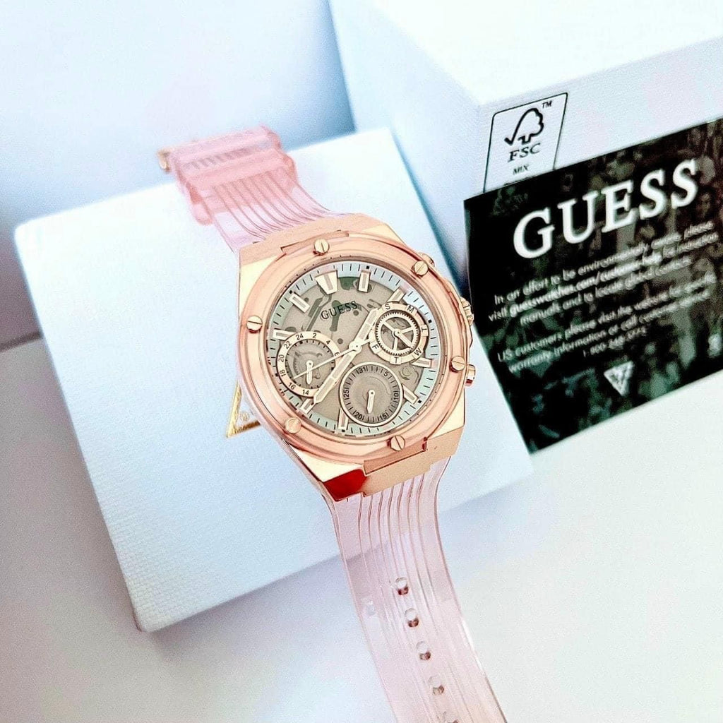 Guess Athena Rose Gold Dial Rose Gold Rubber Strap Watch for Women - GW0409L3 Buy Now By Guess