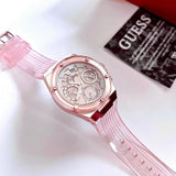 Guess Athena Rose Gold Dial Rose Gold Rubber Strap Watch for Women - GW0409L3 Buy Now By Guess