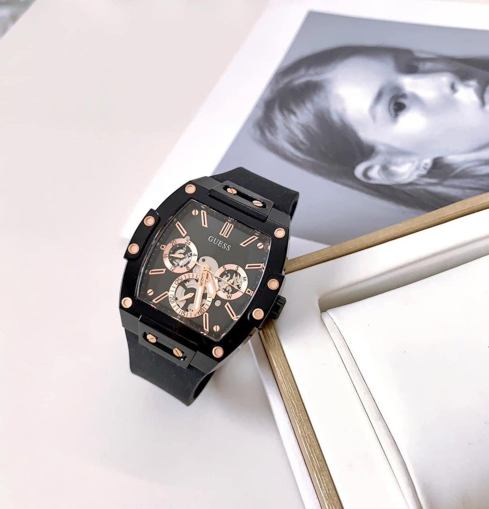 Guess Phoenix Multifunction Black Dial Black Silicone Strap Watch For Men - GW0203G8 Buy Now By Guess