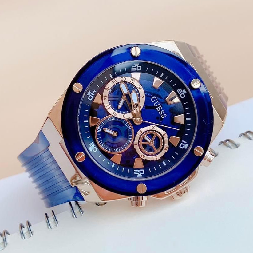 Guess Poseidon Chronograph Blue Dial Blue Silicone Strap Watch For Men - GW0425G3 Buy Now By Guess