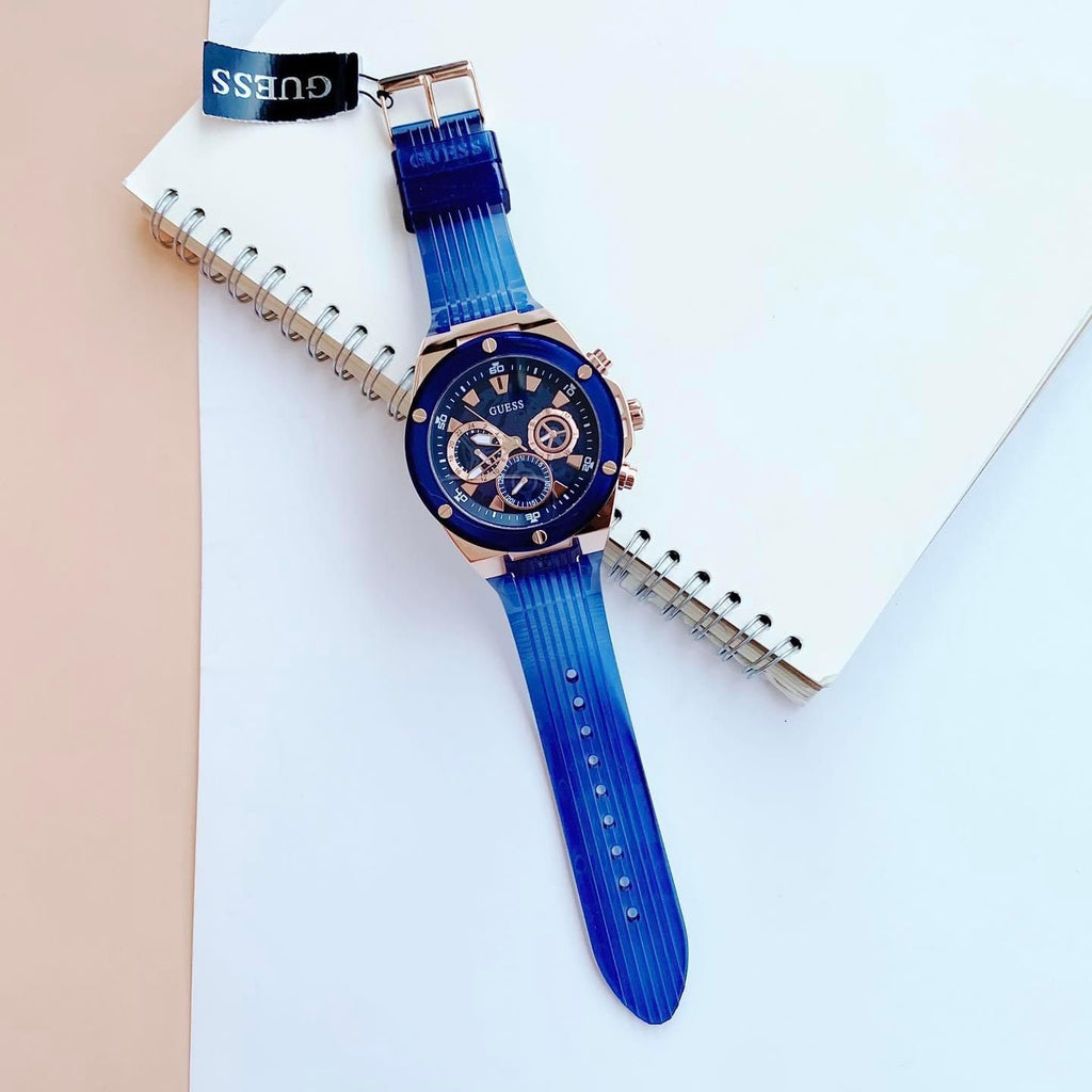Guess Poseidon Chronograph Blue Dial Blue Silicone Strap Watch For Men - GW0425G3 Buy Now By Guess