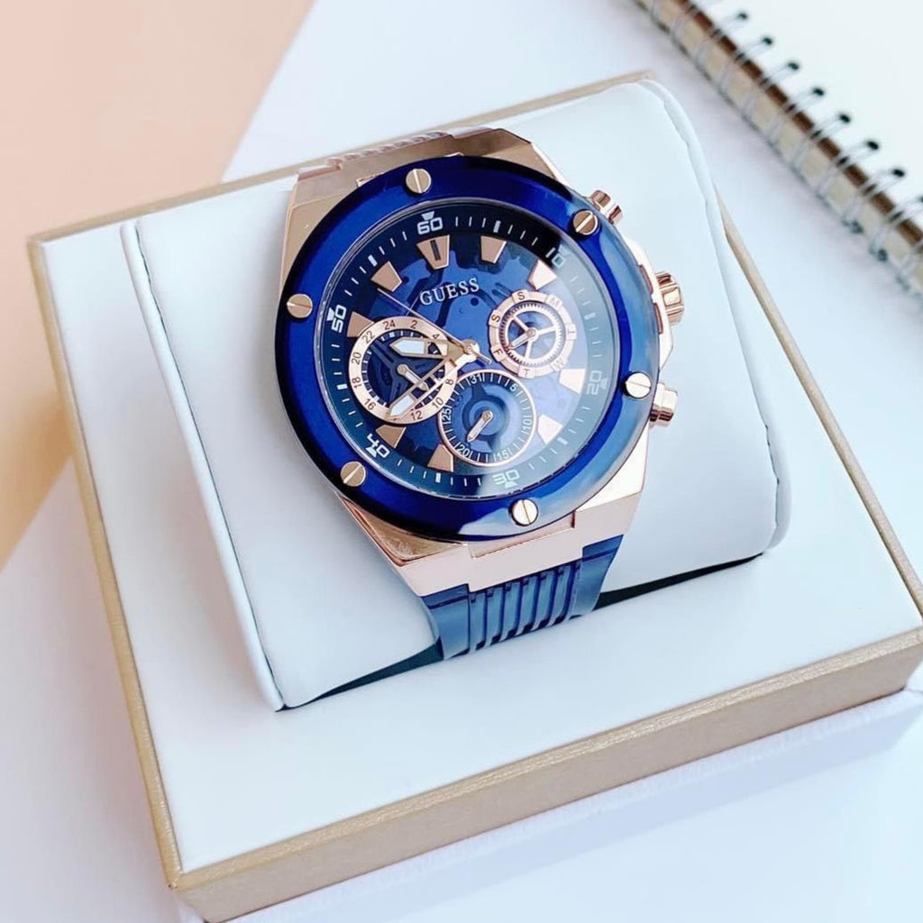 Guess Poseidon Chronograph Blue Dial Blue Silicone Strap Watch For Men - GW0425G3 Buy Now By Guess