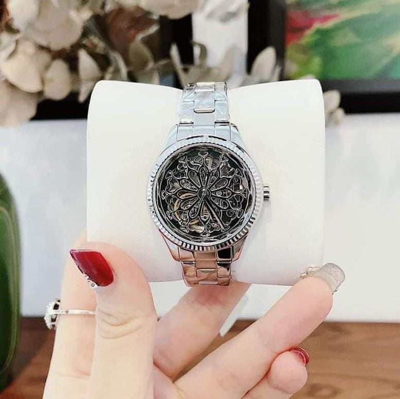 Fossil Rye Automatic Skeleton Silver Dial Silver Steel Strap Watch for Women - BQ3753 Buy Now By Fossil