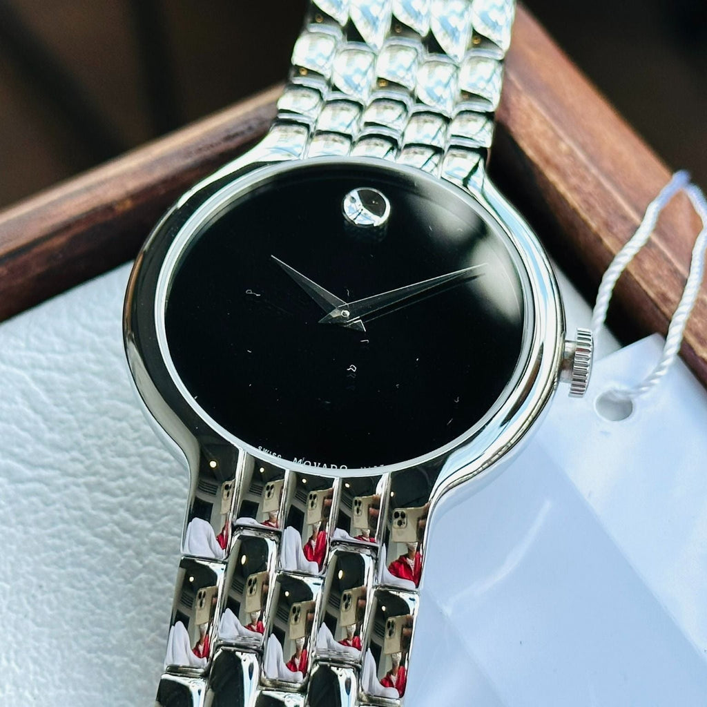 Movado Classic Quartz Black Dial Silver Steel Strap Watch for Men - 0606337 Buy Now By Movado