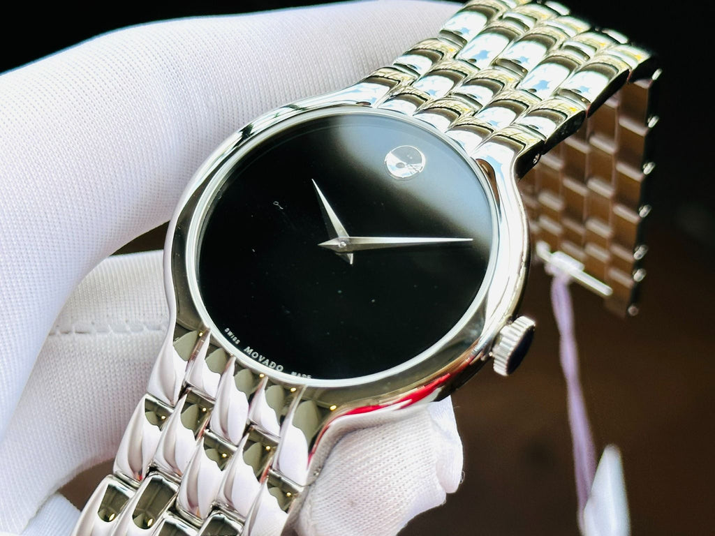 Movado Classic Quartz Black Dial Silver Steel Strap Watch for Men - 0606337 Buy Now By Movado