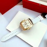 Guess Phoenix Multifunction Gold Dial White Leather Strap Watch for Men - GW0202G6 Buy Now By Guess